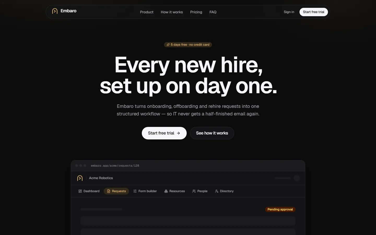 Embaro — employee onboarding workflow product