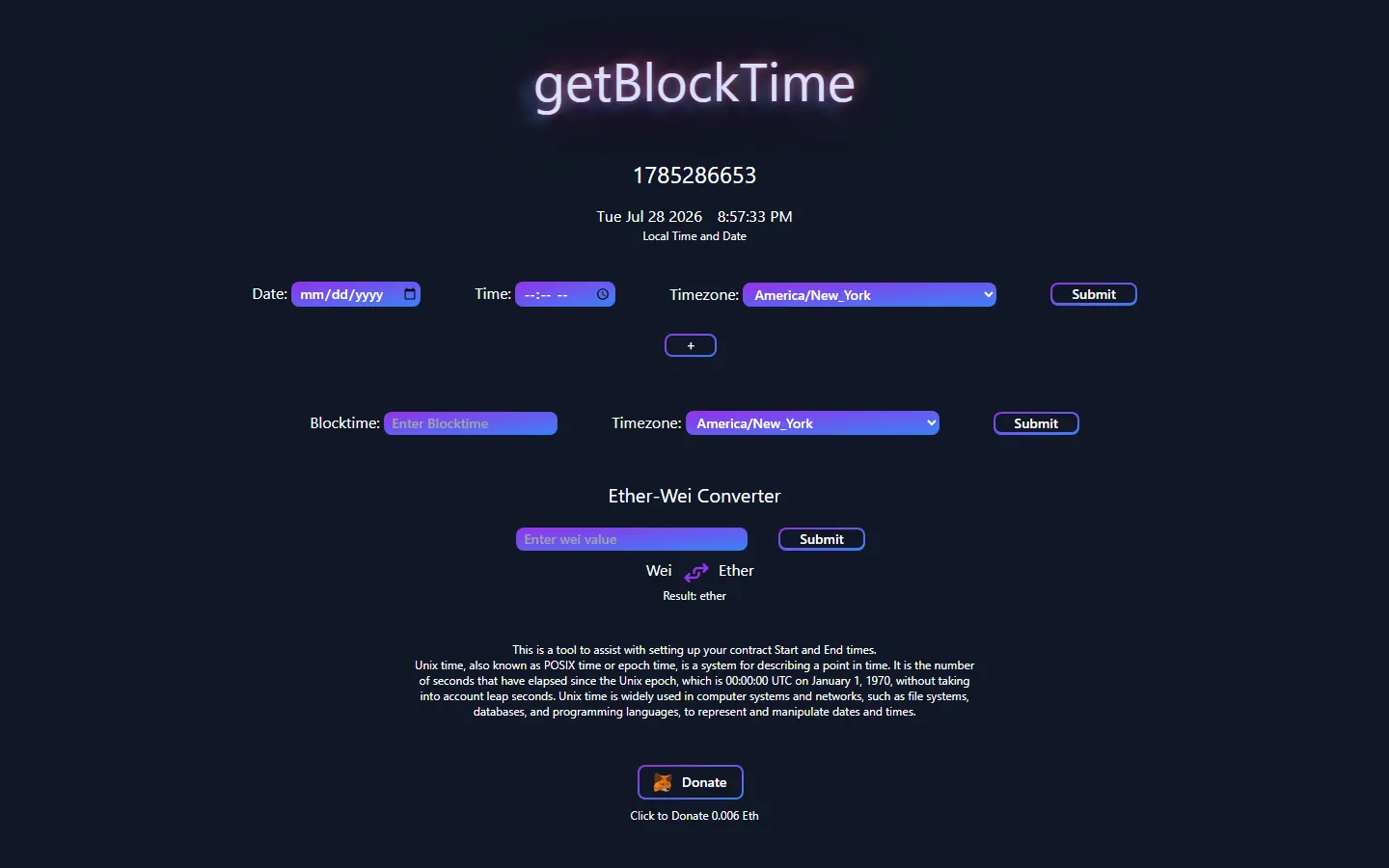 getBlockTime — epoch, block time and ether-to-wei utility
