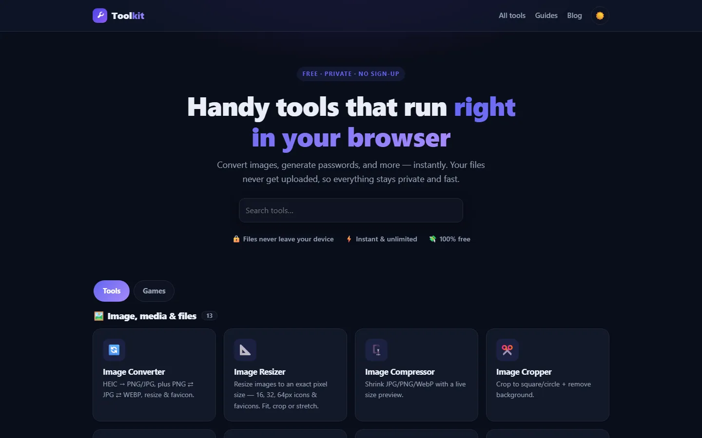 Toolkit — browser-based utilities